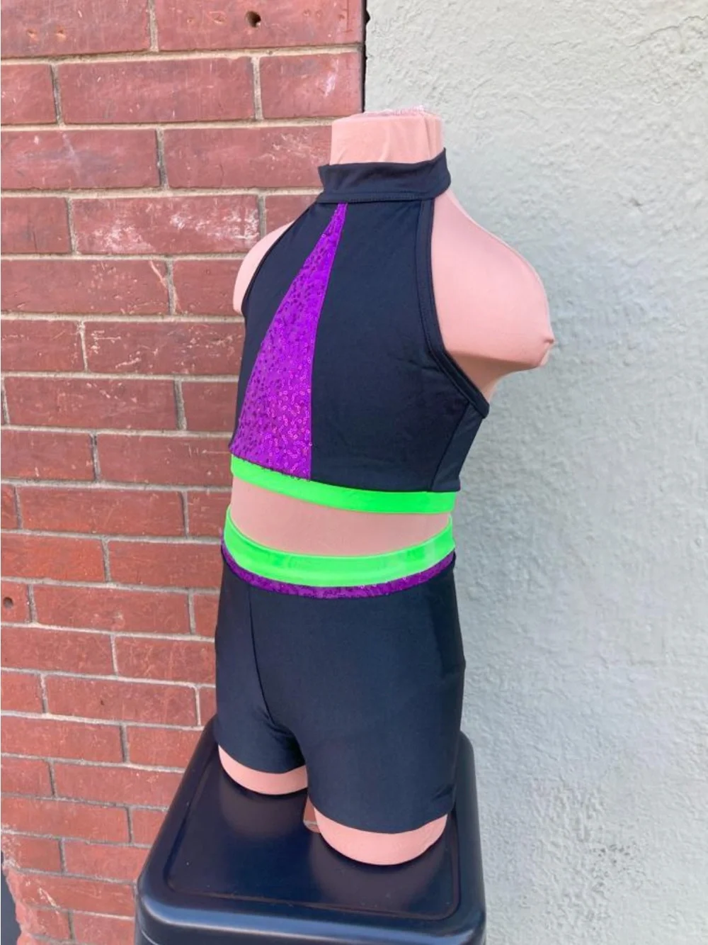 Girls Green and Purple Two Piece Dancewear Set